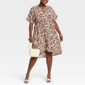 Ava & Viv Burgundy Floral Button Front Dress NWT 1X printed flowy